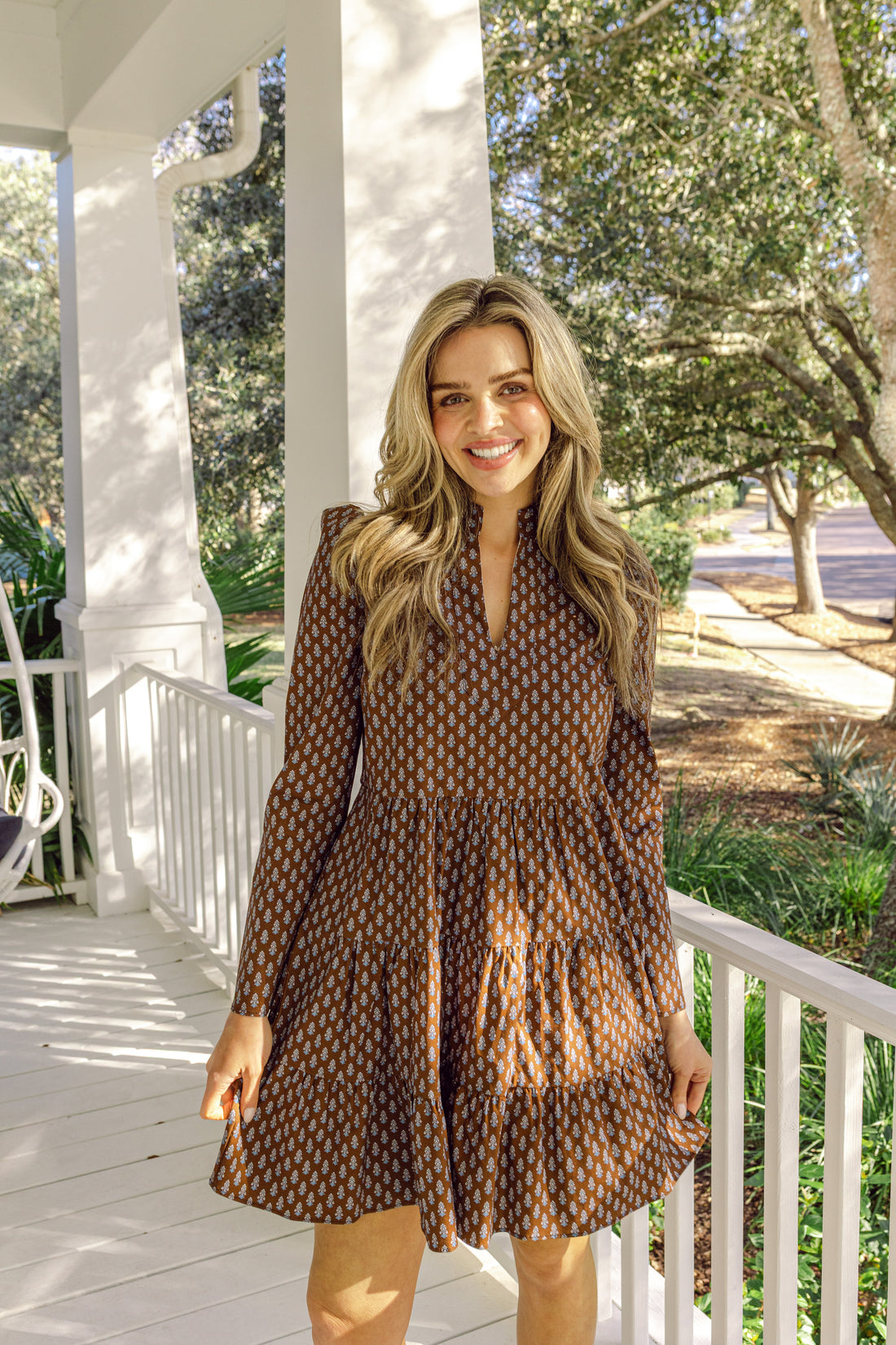 Block Print Long Sleeve Tunic Flare Dress