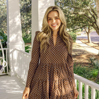 Block Print Long Sleeve Tunic Flare Dress