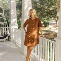 Camel Suede Short Sleeve Button Front Dress