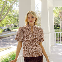 Floral Vine Print Puff Sleeve Tunic Top