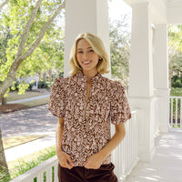 Floral Vine Print Puff Sleeve Tunic Top