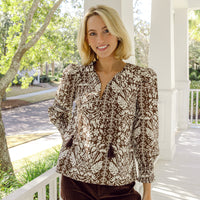 Tropical Block Print Tassel Front Top