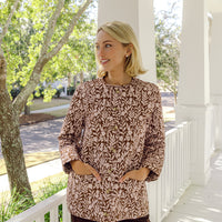 Floral Vine Print Button Front Quilted Jacket