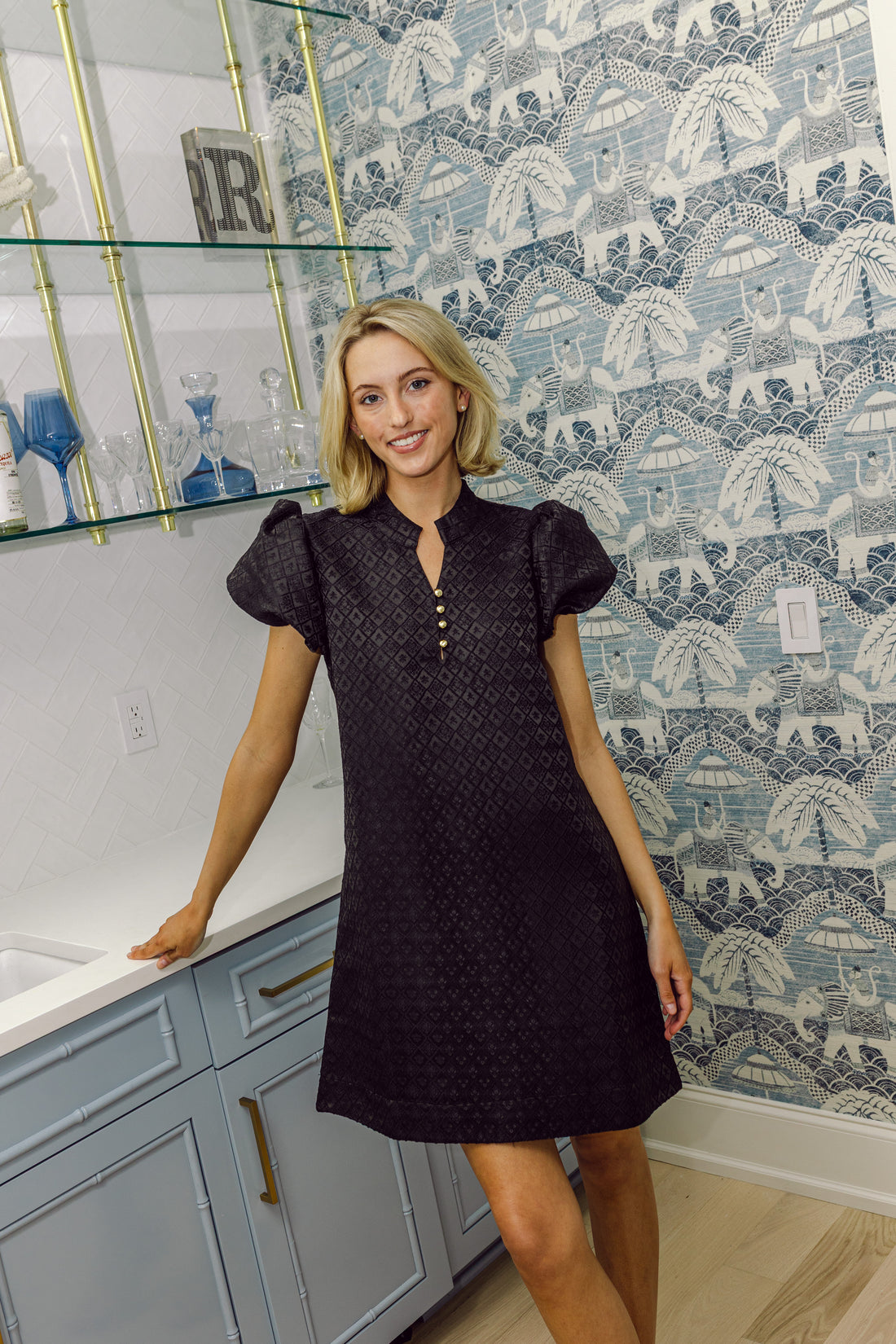 Black Button Front Mini Tunic