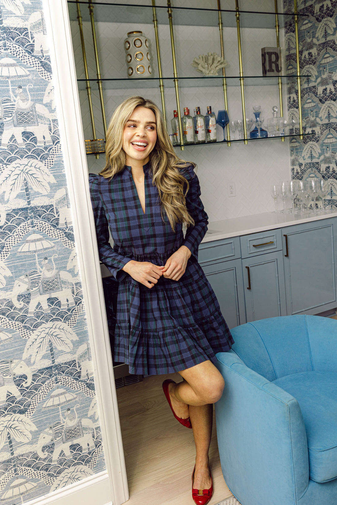 Blackwatch Plaid Long Sleeve Tunic Flare Dress