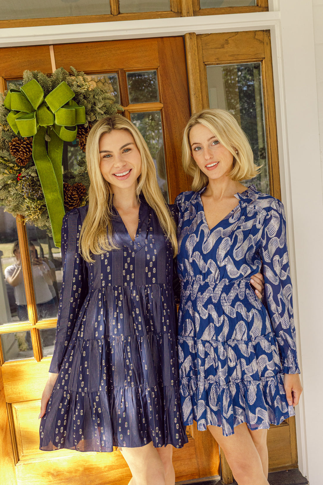 Navy & Gold Lurex Long Sleeve Tunic Flare Dress