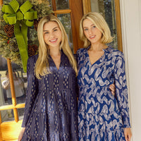 Navy & Gold Lurex Long Sleeve Tunic Flare Dress