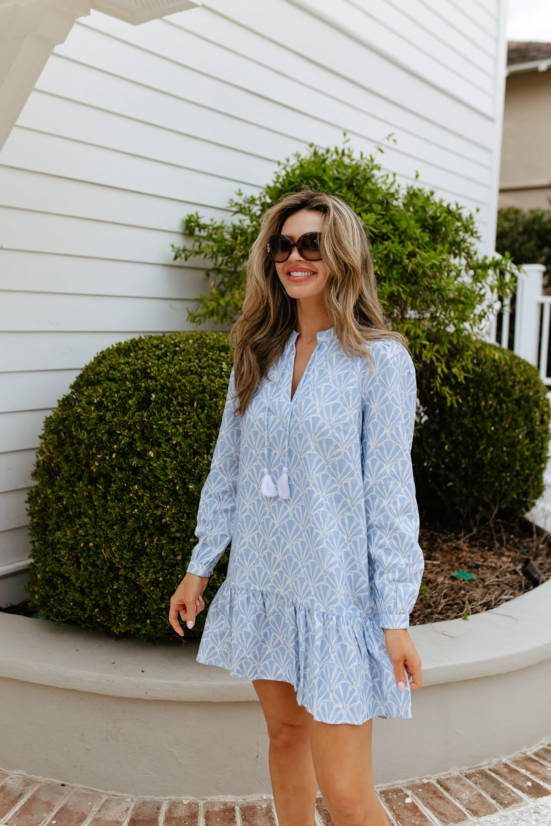 Seashell Print Ruffle Hem Dress