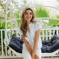 White Eyelet Flutter Sleeve Top