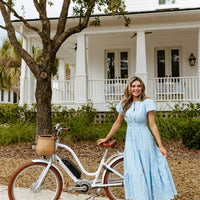 Sky Eyelet Cinched Waist Midi Dress