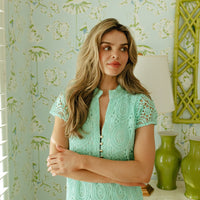Mint Eyelet Puff Sleeve Midi Dress
