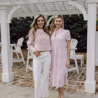 Ballerina Pink Eyelet Puff Sleeve Midi Dress