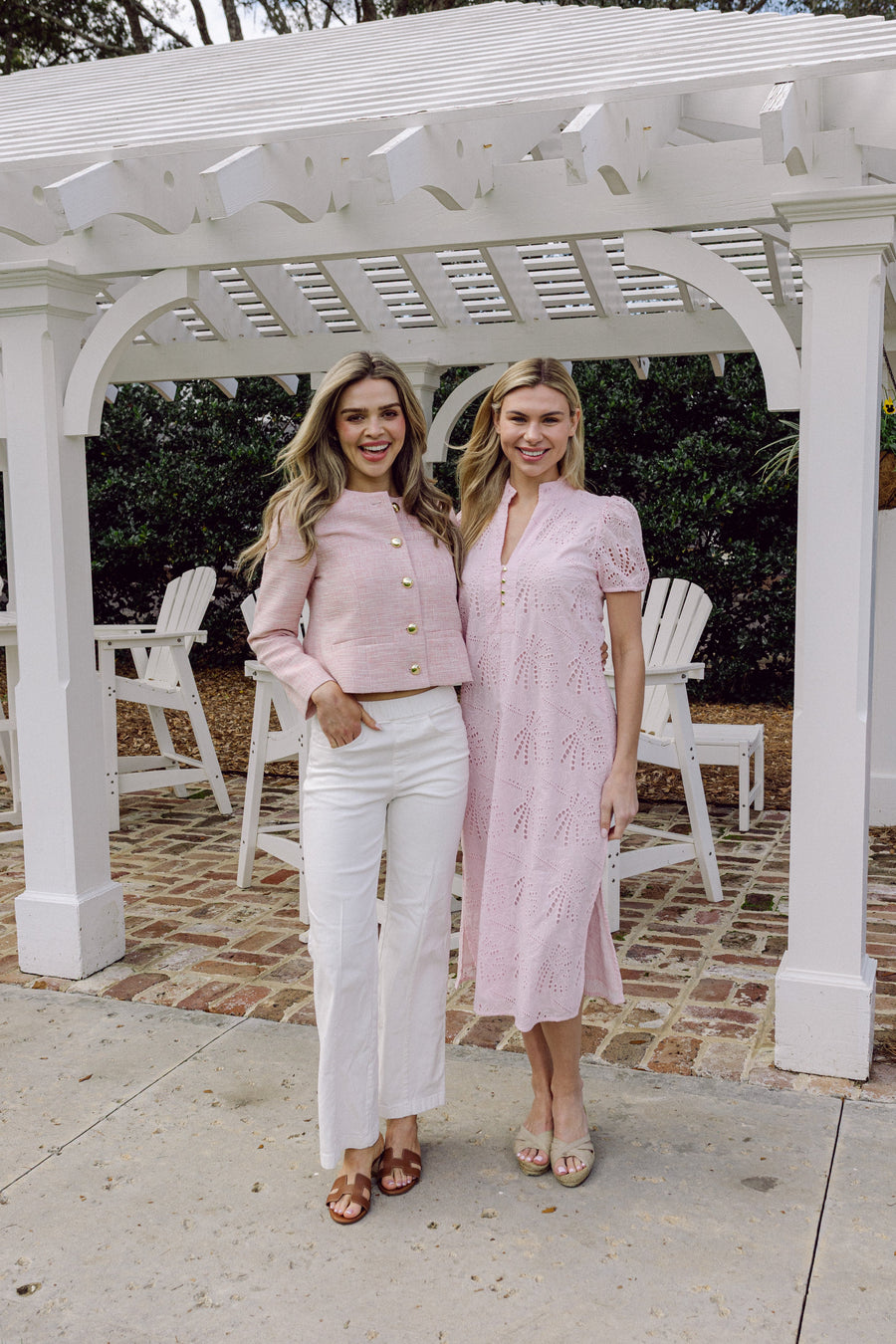 spring midi dresses with sleeves Pink Split Neck Three Quarter Sleeve Tiered Midi Dress