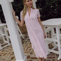 Ballerina Pink Eyelet Puff Sleeve Midi Dress