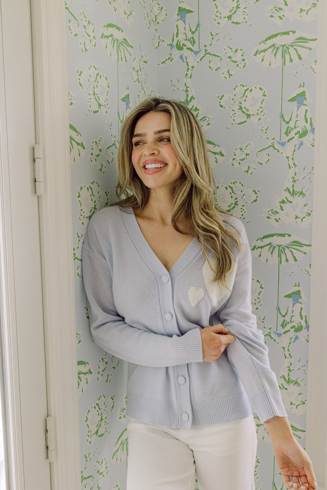 Blue Flax V-Neck Heart Cardigan