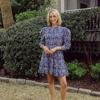 Navy Shell Eyelet Long Sleeve Shirt Dress