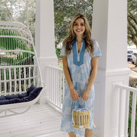 Blue Dot Matrix Short Sleeve Maxi Tunic