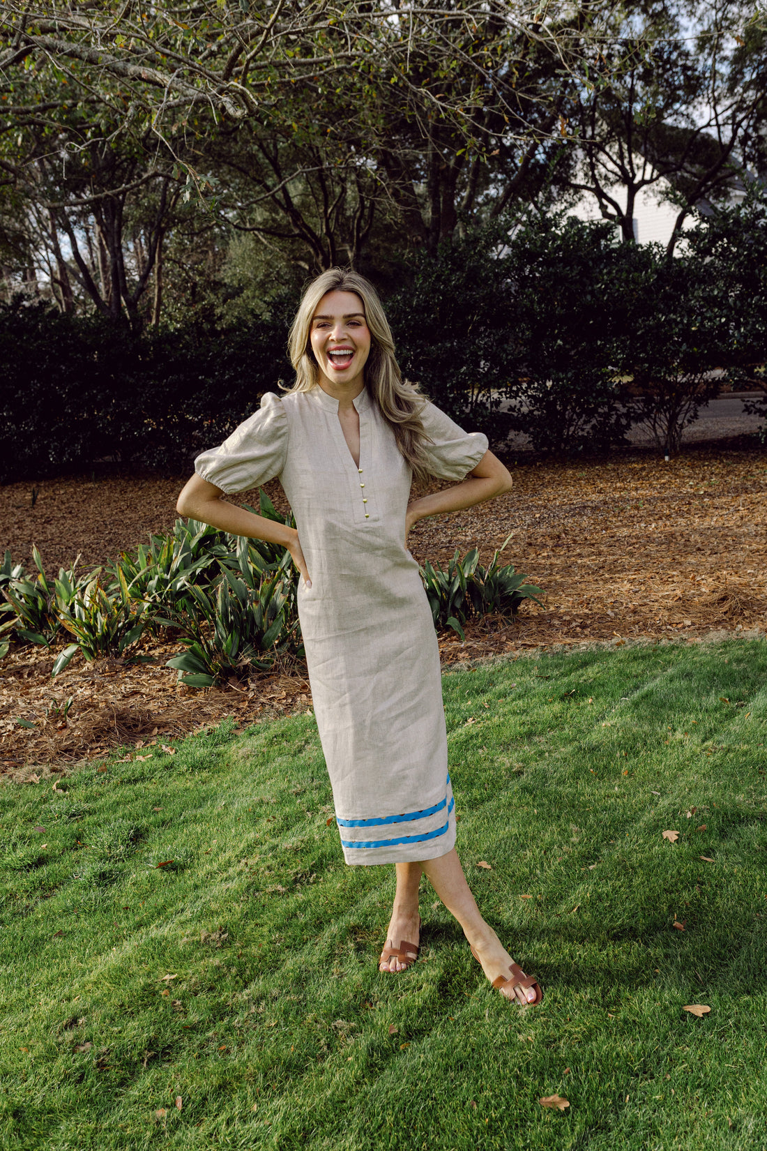 Gold Puff Sleeve Midi Tunic with Ric-Rac