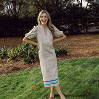 Gold Puff Sleeve Midi Tunic with Ric-Rac