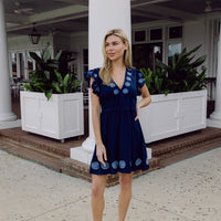 Navy V-Neck Flutter Sleeve Mini Dress