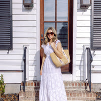 White Eyelet Flutter Sleeve Button Front Midi Dress