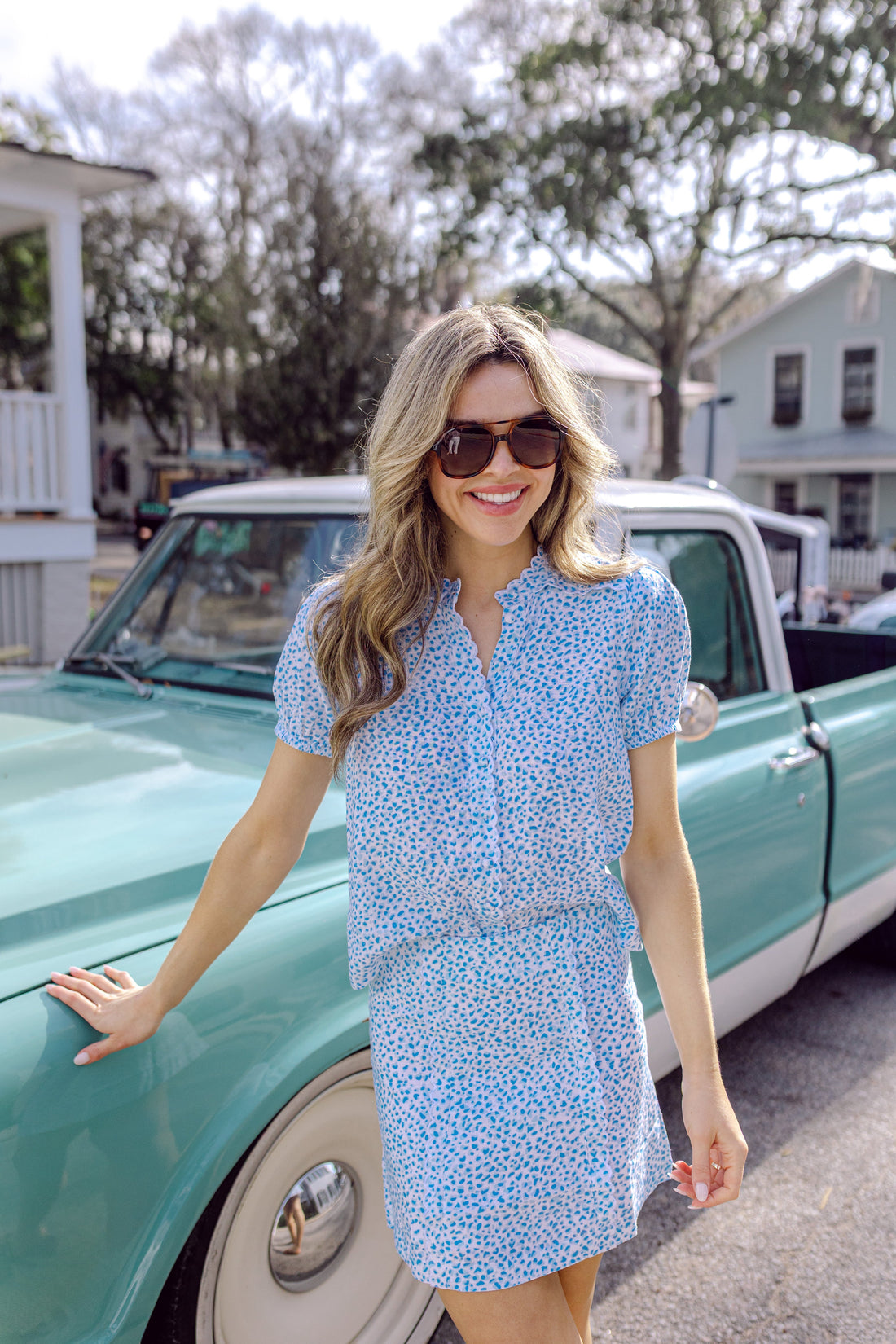 Animal Print Short Sleeve Scalloped Button Down
