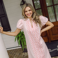 Blush Embroidered Puff Sleeve Midi Tunic Dress