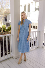 Blue Shell Eyelet Button Front Midi Tunic