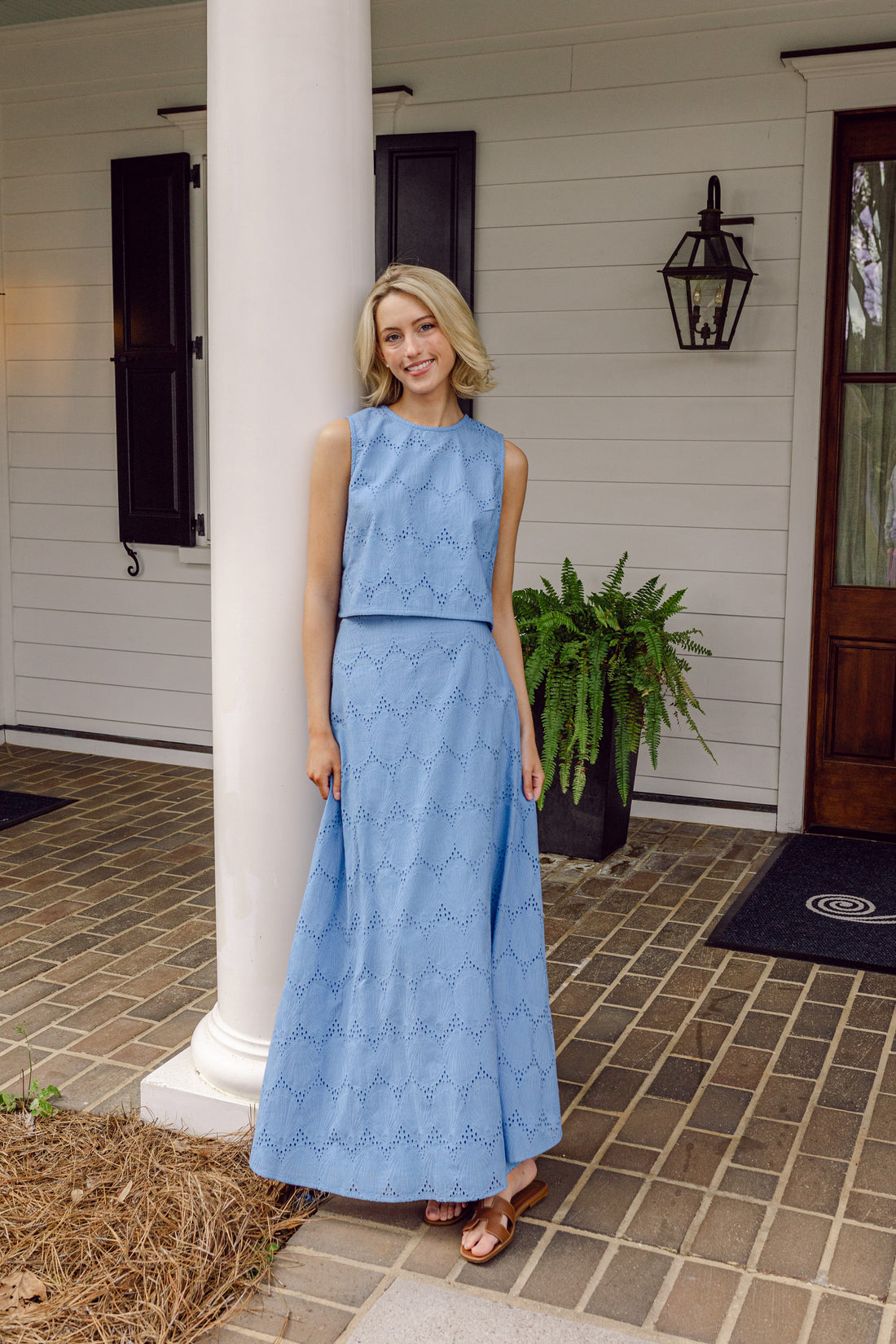 Blue Shell Eyelet Maxi Skirt Set