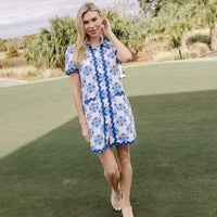 PRE-ORDER Floral Tile Short Sleeve Shift with Ric-Rac
