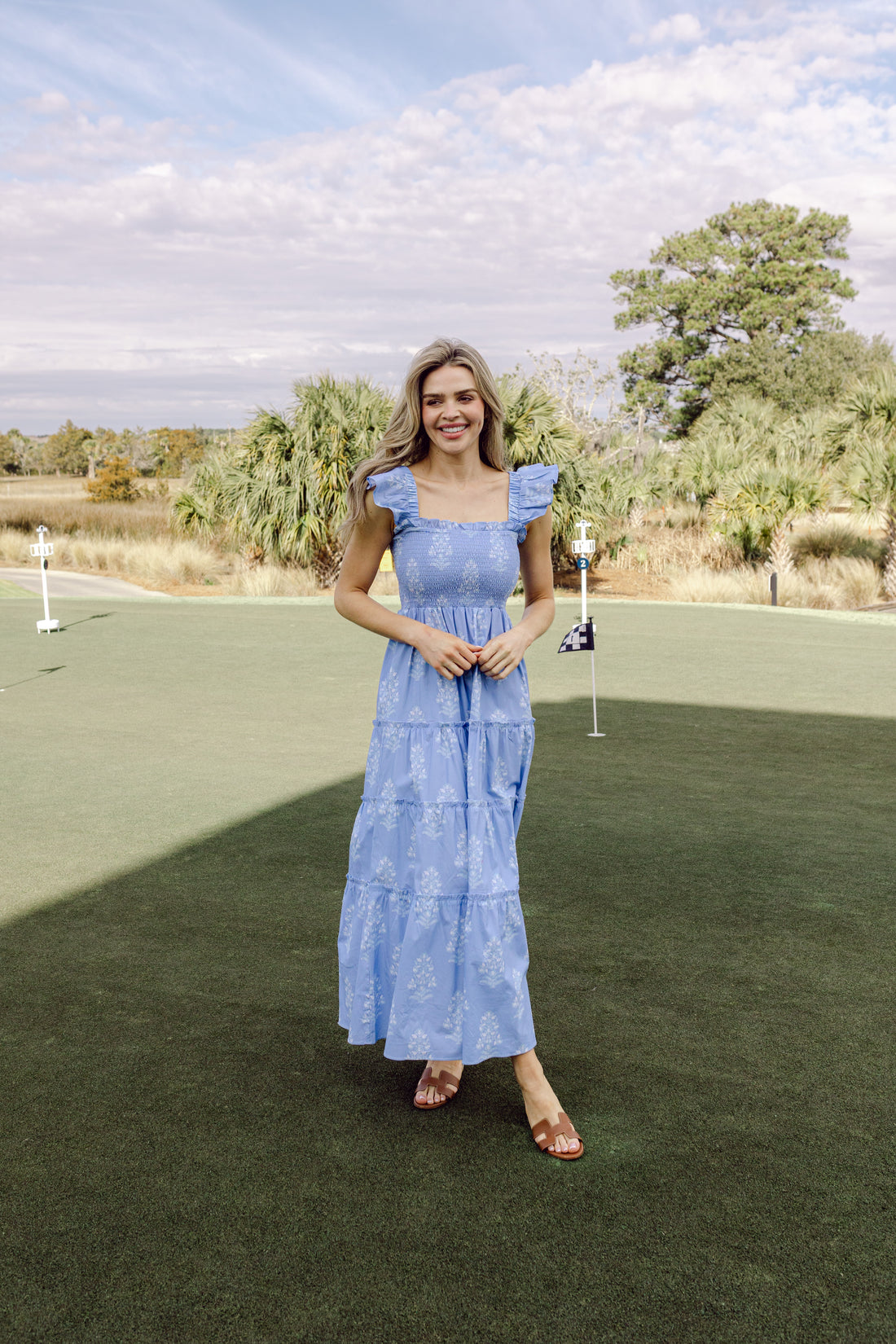 Blue Floral Flutter Strap Maxi Dress