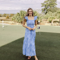 Blue Floral Flutter Strap Maxi Dress