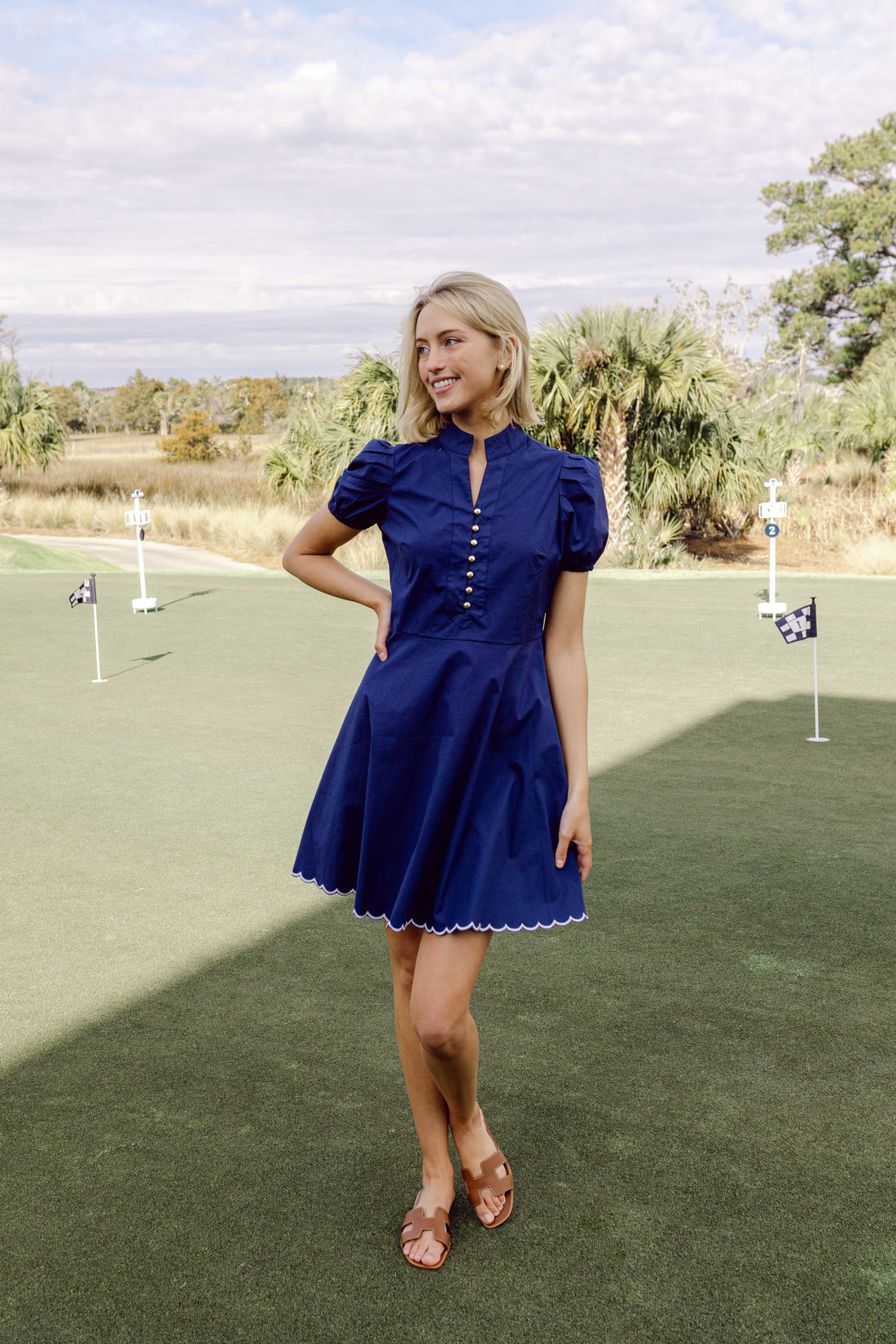 Navy Puff Sleeve Fit & Flare Tunic