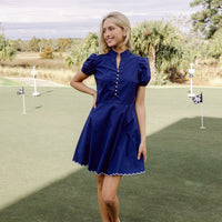 Navy Puff Sleeve Fit & Flare Tunic