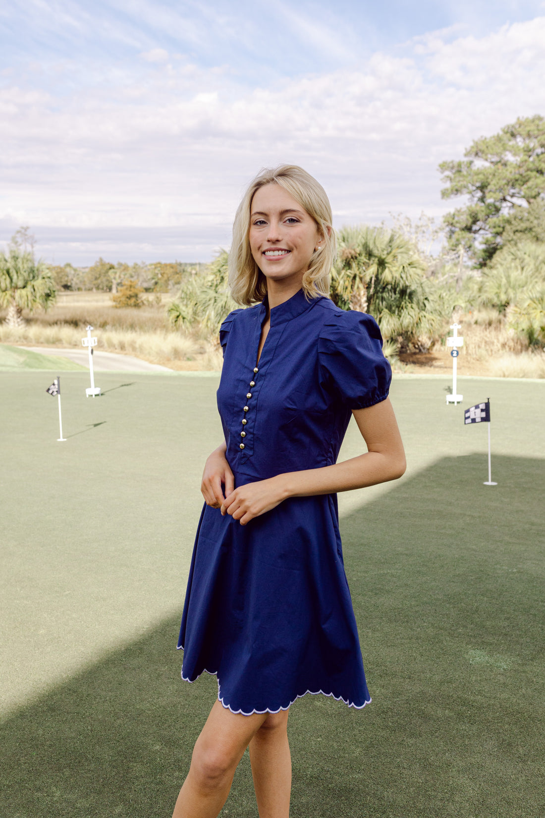 Navy Puff Sleeve Fit & Flare Tunic