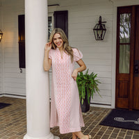 Blush Embroidered Puff Sleeve Midi Tunic Dress