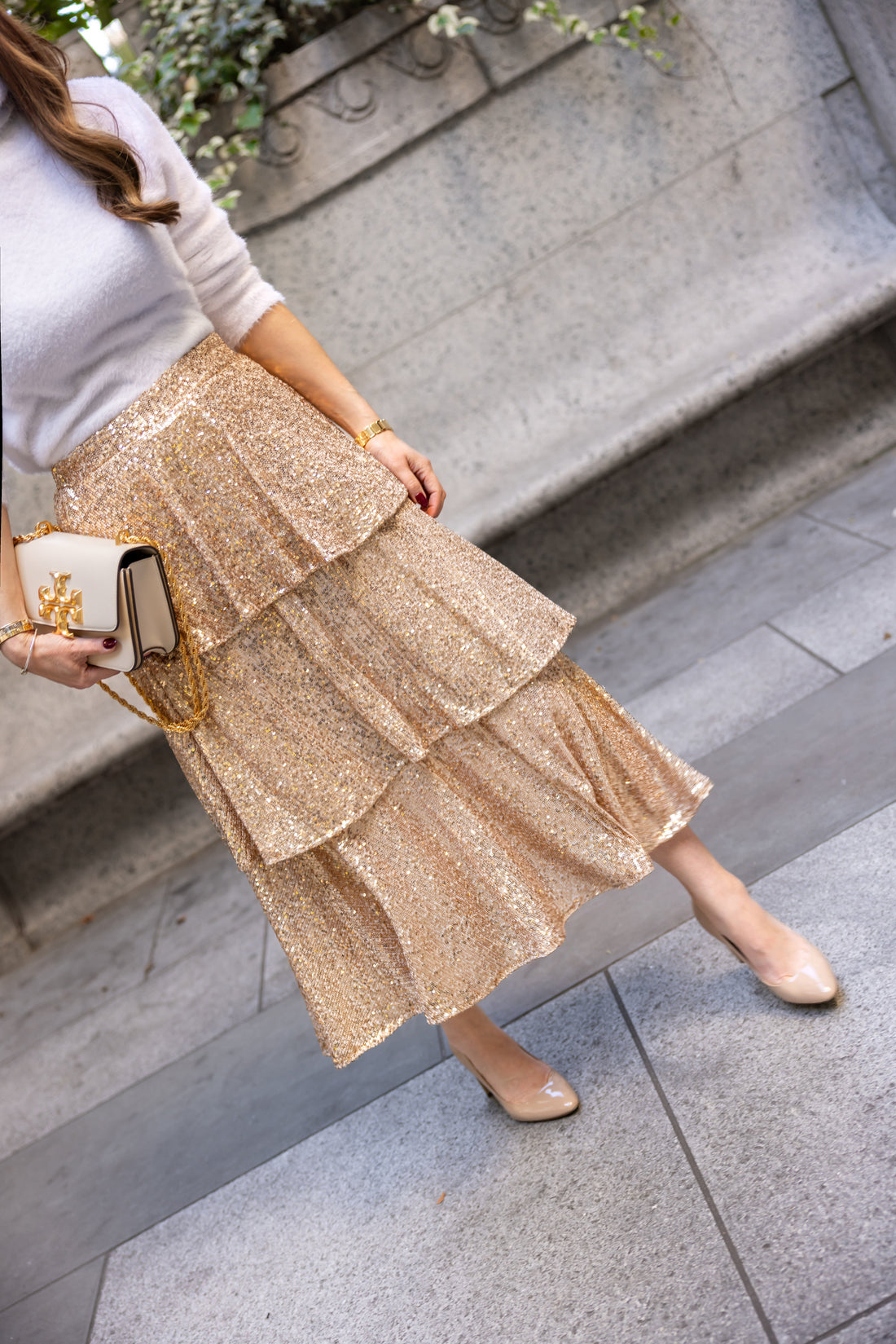 Gold Amelia Tiered Midi Skirt