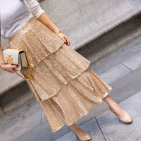 Gold Amelia Tiered Midi Skirt