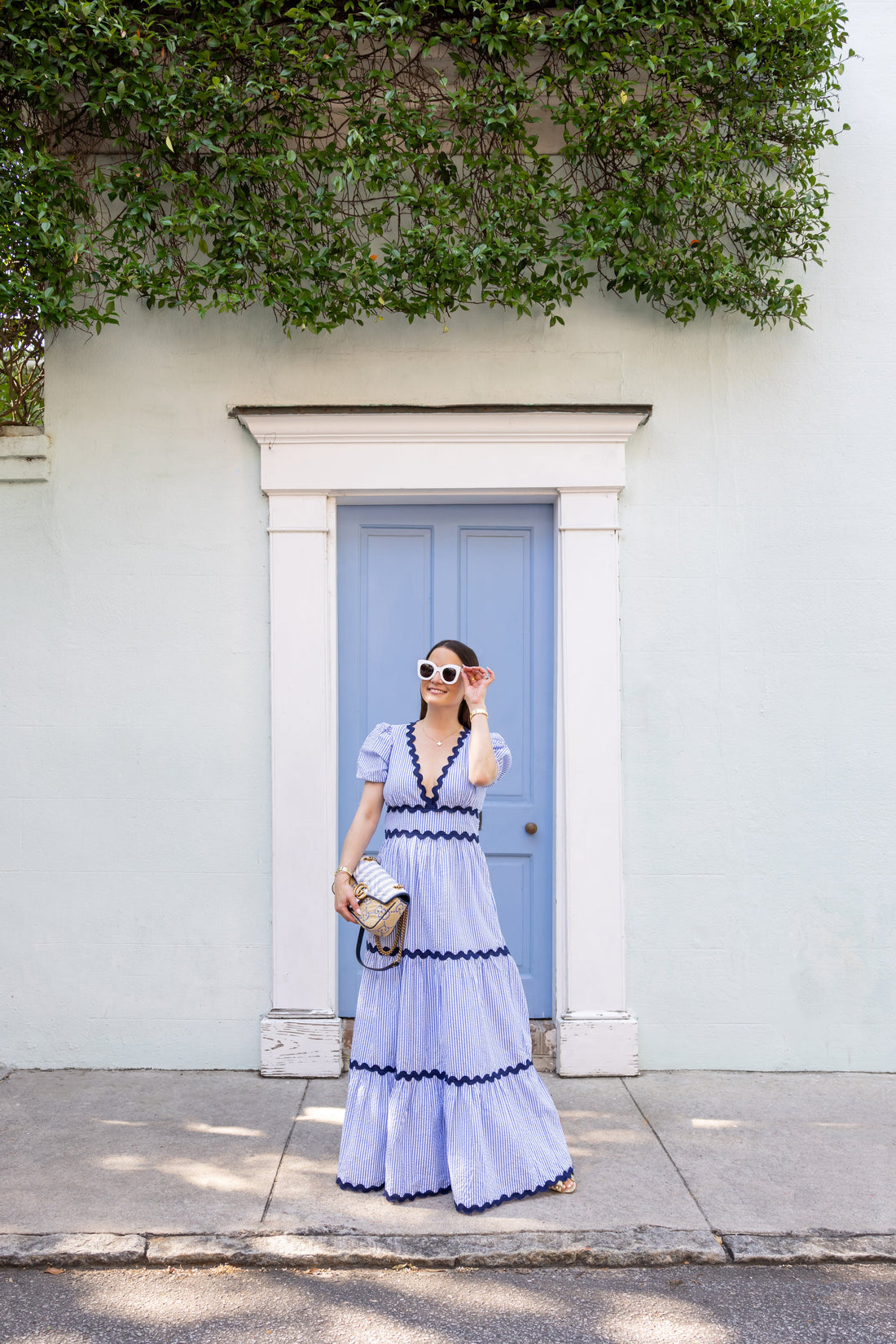 Ava Seersucker V-Neck Maxi Dress