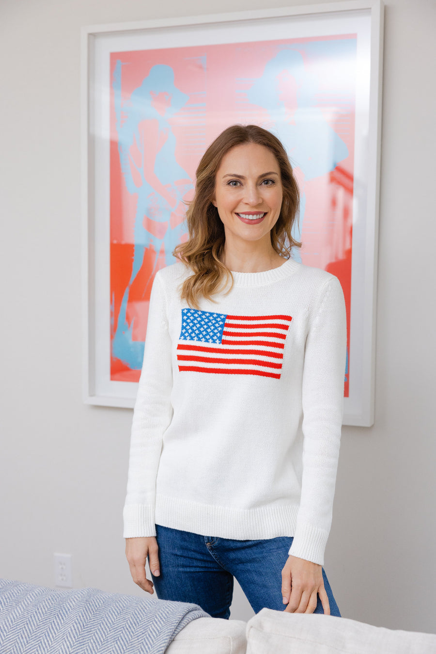 Navy American Flag Cotton Intarsia Sweater