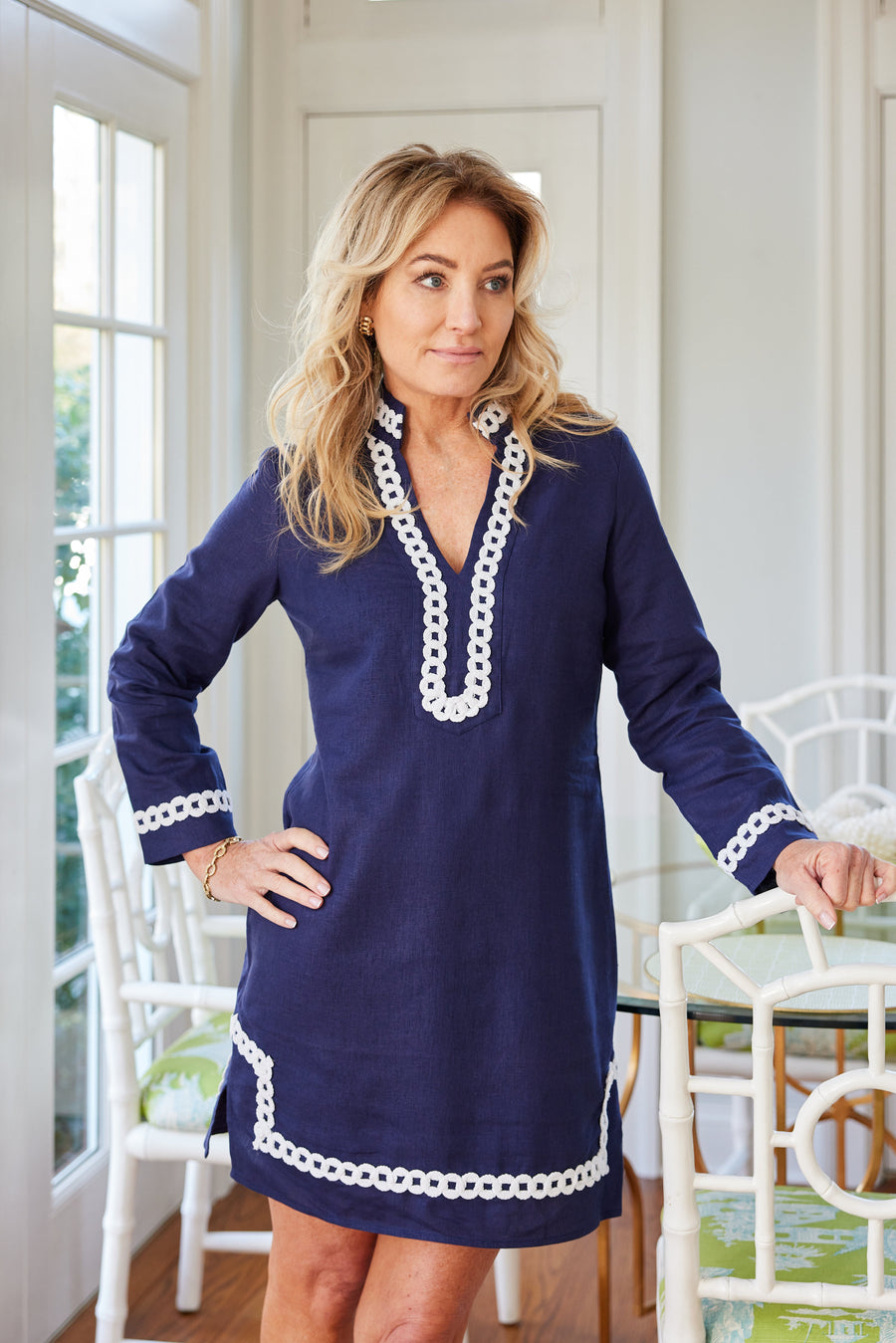 Navy Long Sleeve Anniversary Tunic with Rope Trim