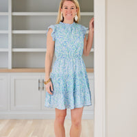 Blue Multi Ruffle Neck Dress