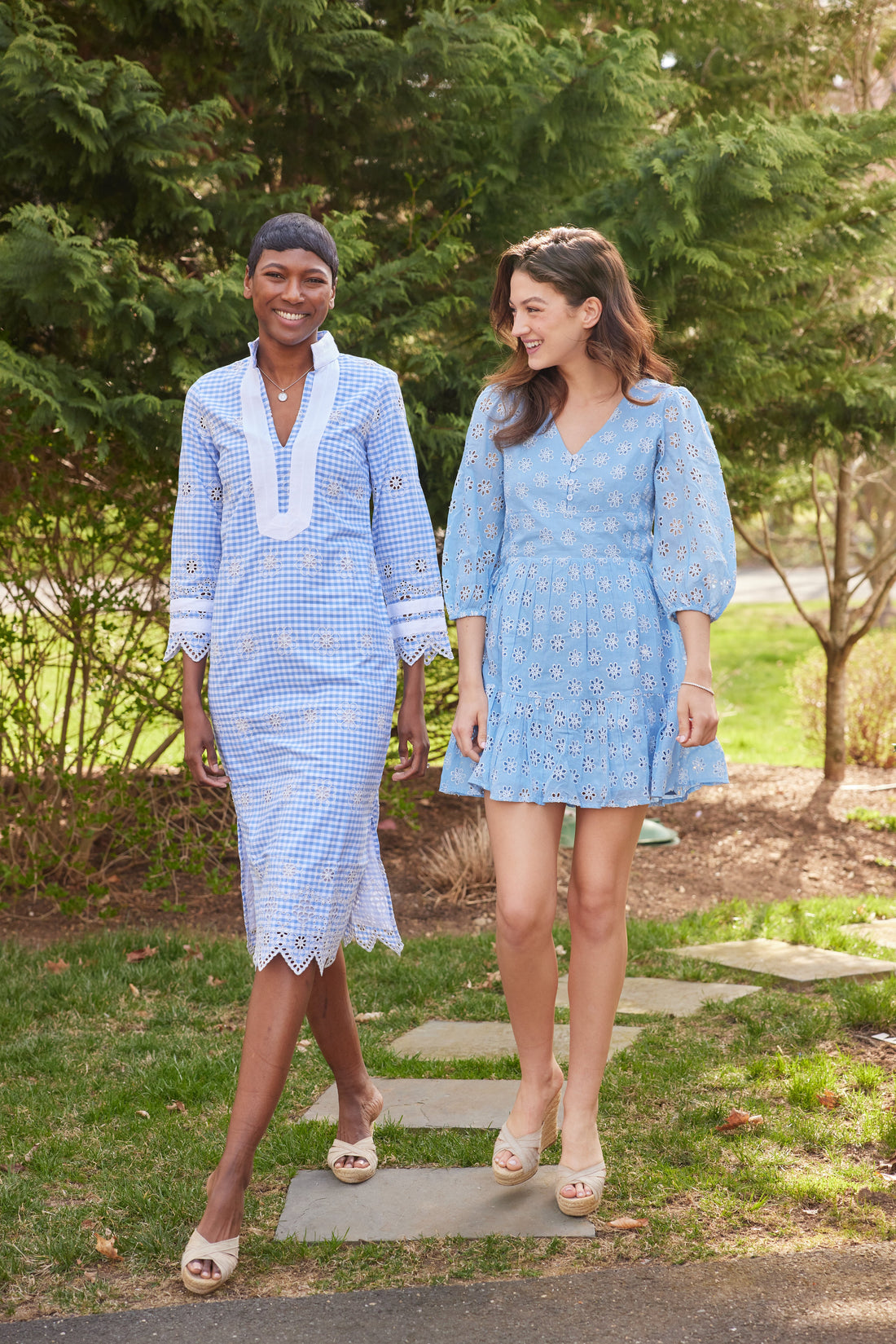 Floral Eyelet Button Front Puff Sleeve Dress