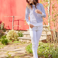 Navy & White Stripe Puff Sleeve Sweatshirt