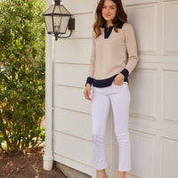 Camel Ribbed Hem Polo Sweater