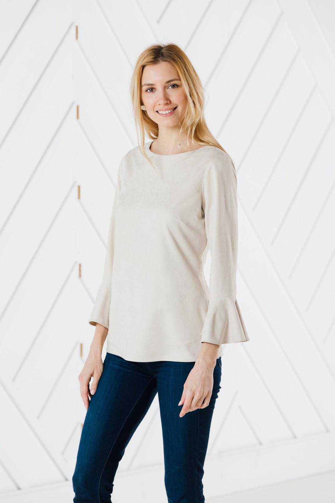 Faux Suede Flutter Sleeve Top (Two Colors)