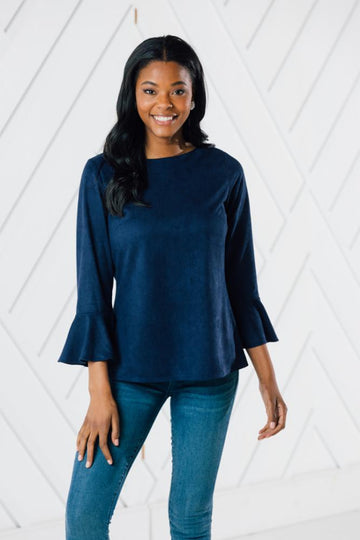 Faux Suede Flutter Sleeve Top (Two Colors)