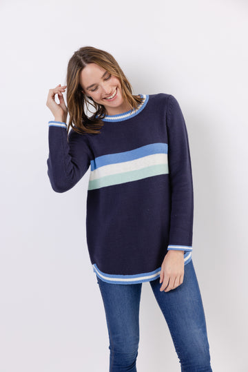 Navy Multi Round Hem Stripe Sweater