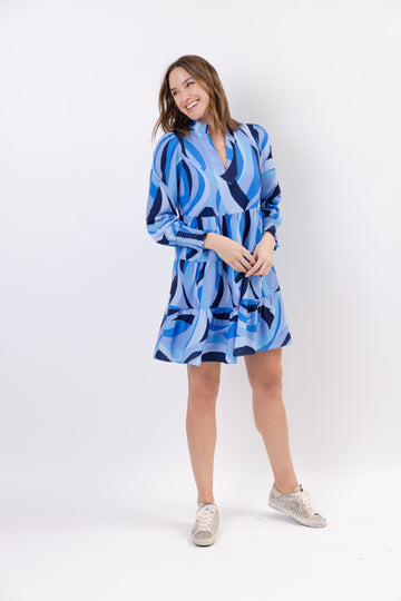 Swirl Print Long Sleeve Tunic Flare Dress
