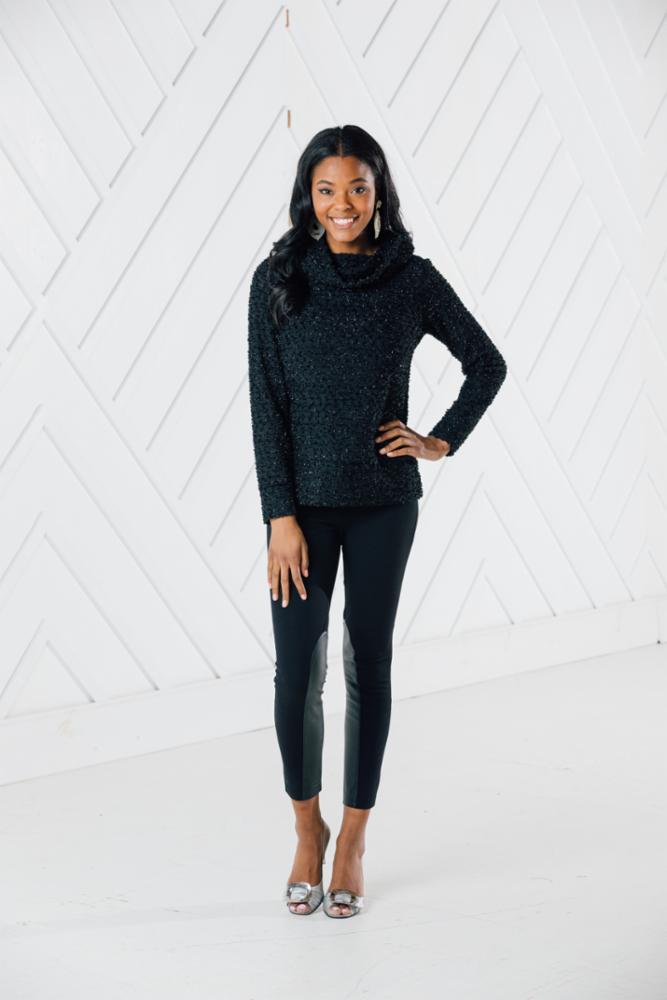 Sparkle Knit Cowl Neck Pullover
